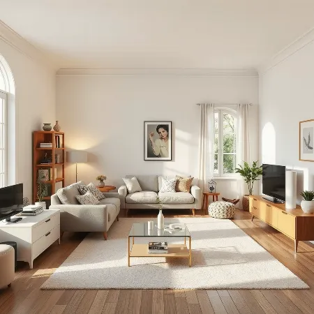 A beautifully decluttered and organized living room, showcasing a clean, inviting space with natural light.