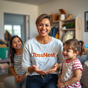 Maya Kincaid explaining TossNest's mission to a family